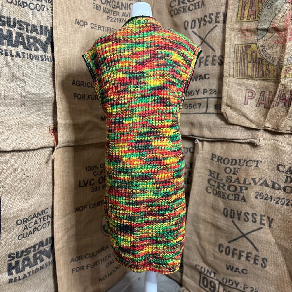 Handmade Crochet Long Cardigan Vest Rasta Boho Festival Open Front Pockets - Picture 3 of 7